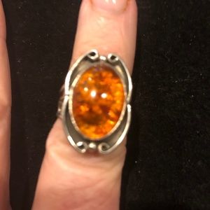 VINTAGE 925 Sterling Silver Baltic Amber ring size 7